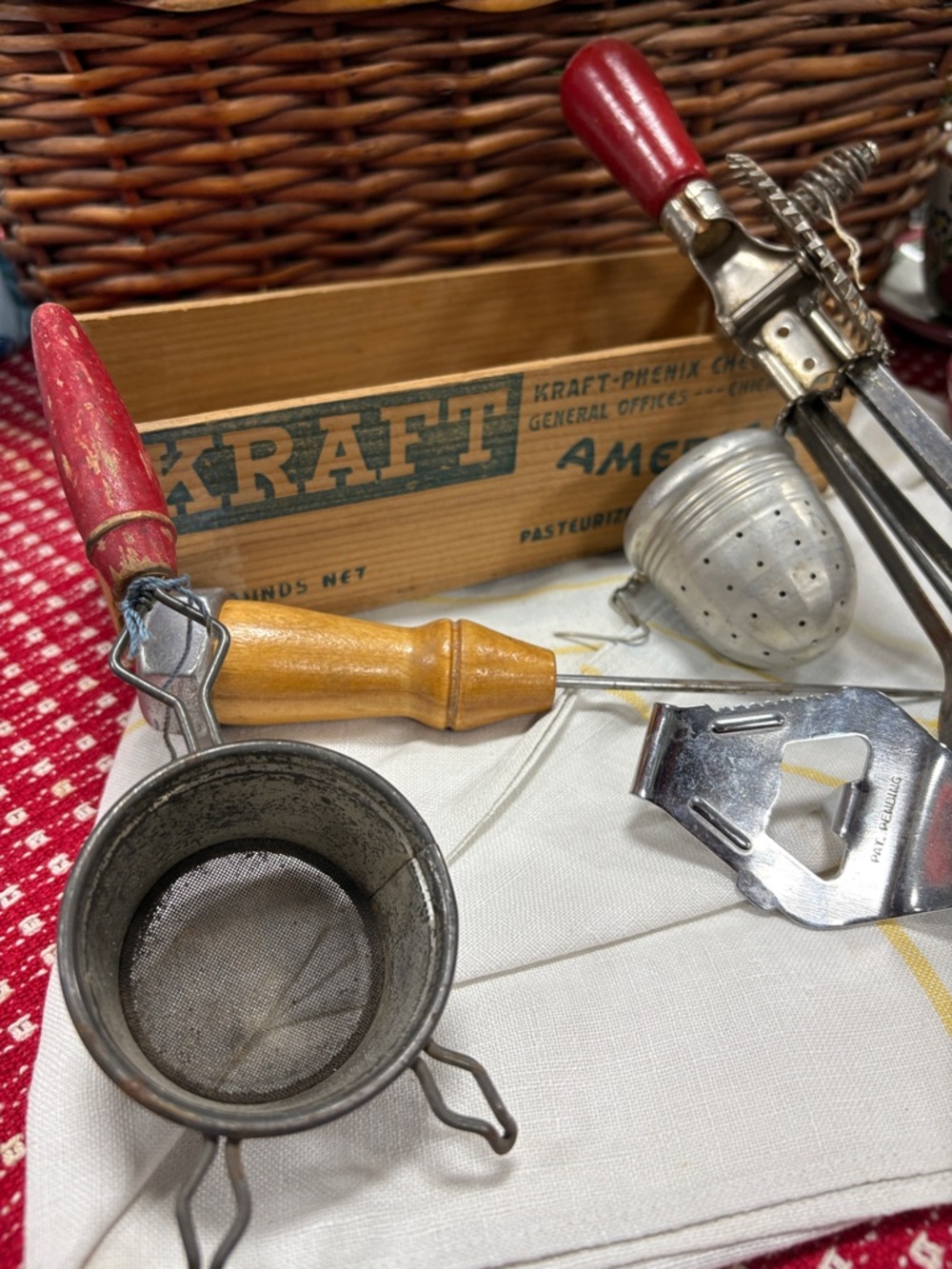 Vintage Kitchen Utensil Lot with Red & Wood Handles - Picture 2 of 6
